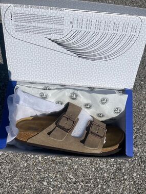 Birkenstock Men's Arizona Suede Sandal in Taupe Brown